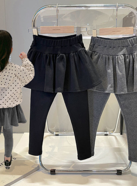 女童装洋气秋冬假两件裙裤2026新款加绒中小童打底裤外穿纯棉长裤