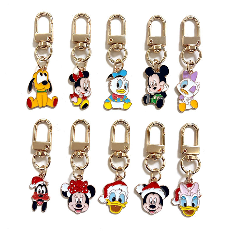 米老鼠钥匙扣卡通圣诞帽米奇米妮合金吊坠挂件学生情侣背包挂饰