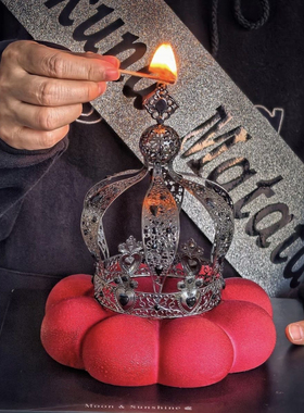 生日蛋糕城堡欧式皇冠复古黑色城堡三与叁山同款皇冠蛋糕装饰摆件