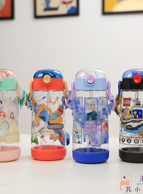 日本正版skater儿童水壶夏季直饮透明吸管幼儿园上学专用卡通水壶