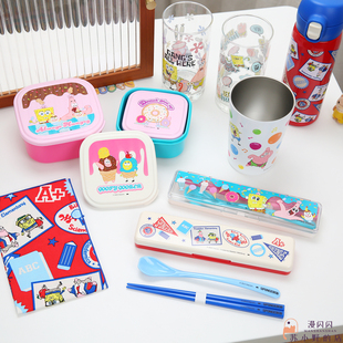 日本正品SPONGEBOB海绵宝宝幼儿童餐具便当盒不锈钢水杯叉勺筷子
