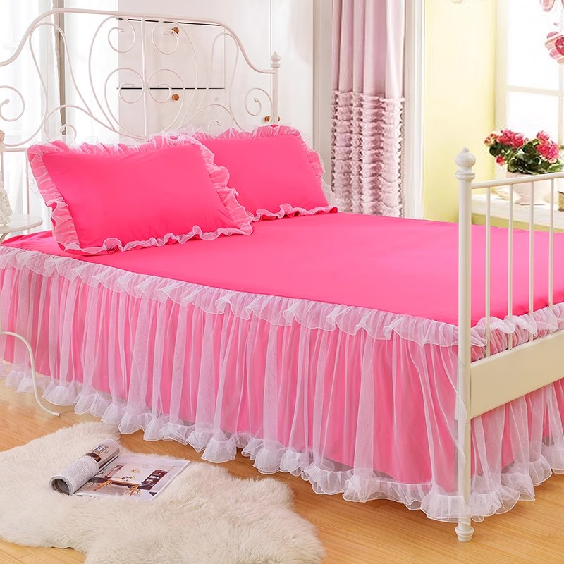 小清新果绿白纱纯色少女心床裙