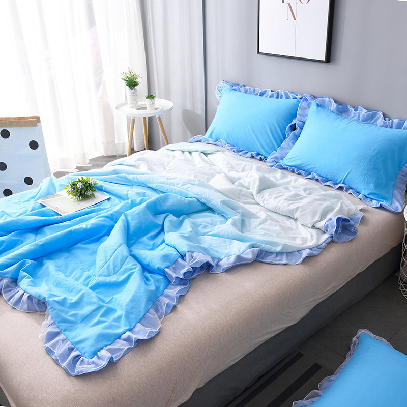 小清新少女心时尚渐变单夏被空调被三件套唯美蕾丝花边被子1.8米