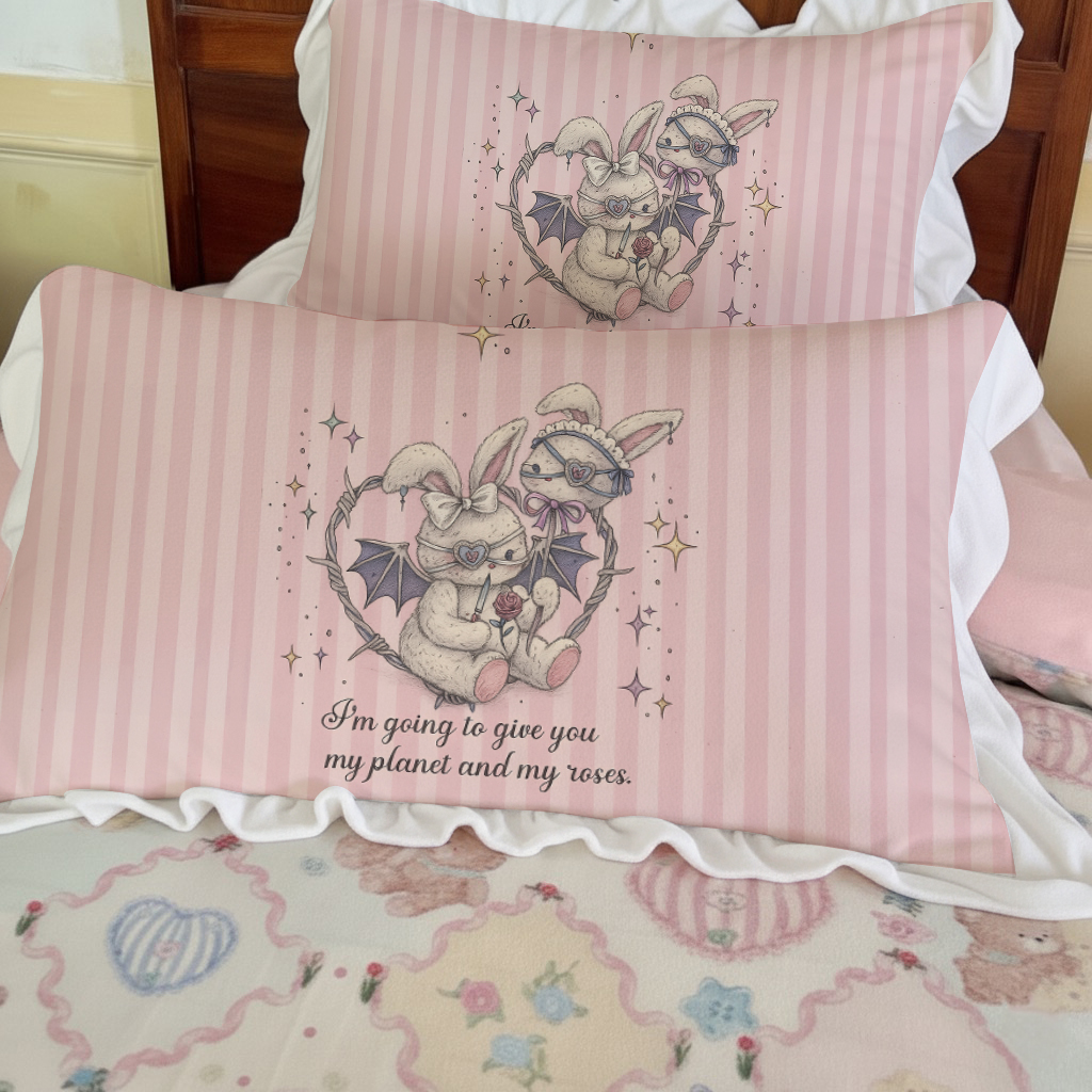 甜美牛奶绒花边枕套独家甜酷兔子加厚保暖靠腰枕芯头套皮单双人