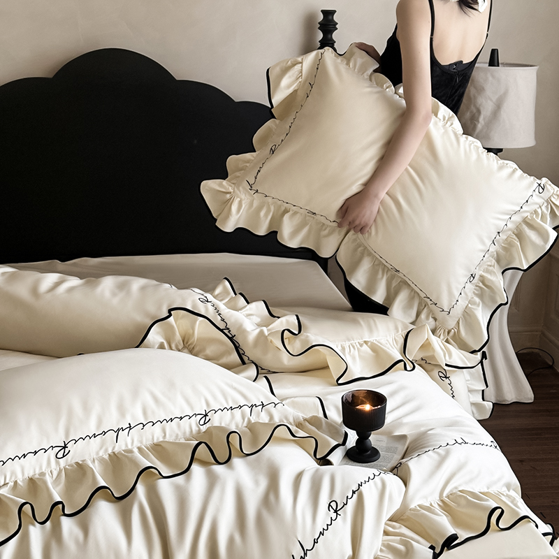 法式浪漫荷叶花边冰丝枕套一对装高级感水洗真丝夏凉感枕芯套枕头