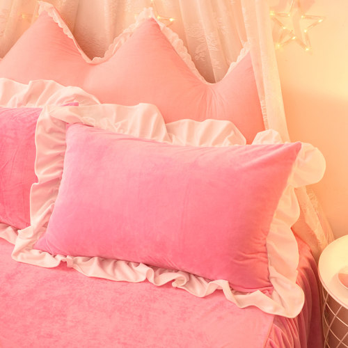 少女心荷叶边牛奶绒双面枕套