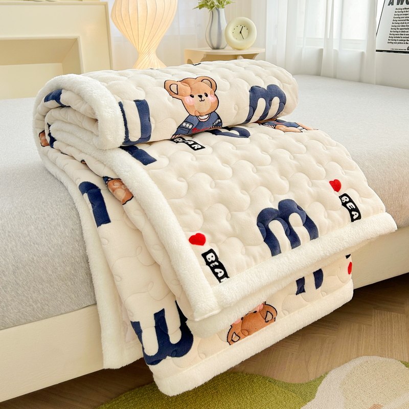 A类卡通儿童大豆抗菌夹棉床褥床垫牛奶绒法莱绒加厚保暖软垫护垫