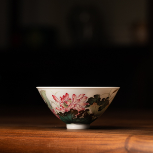 粉彩荷花斗笠杯 景宫瓷园