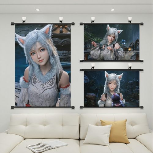 银月挂画凡人修仙传海报小狐狸卧室寝室宿舍免打孔装饰画壁画贴纸