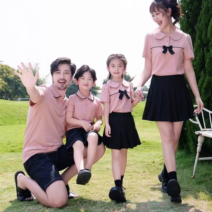 不一样的亲子装一家三口夏装POLO衫洋气母子短袖时尚母女裙子套装