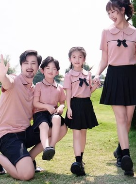 不一样的亲子装一家三口夏装POLO衫洋气母子短袖时尚母女裙子套装