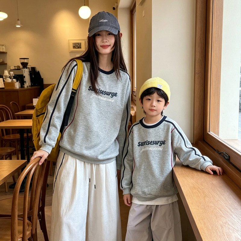 高级感亲子装秋季卫衣一家三口家庭装韩系休闲百搭母子母女装长袖