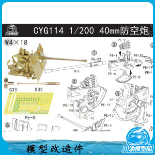 川渝CYG114 1/200 40mmFlak28金属防空炮模型8座