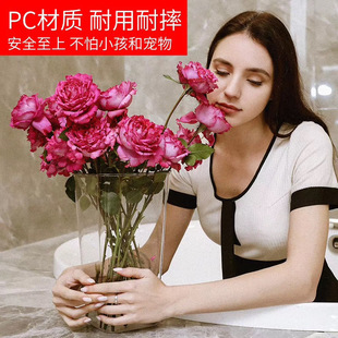 透明亚克力塑料养花桶醒花桶花店专用家用深水耐摔花艺摆件插花瓶