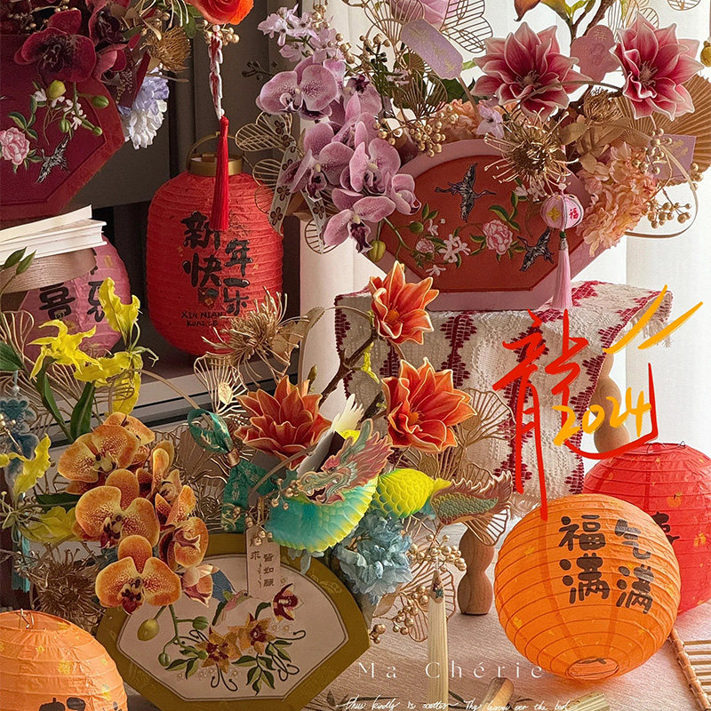 春节新年扇形国风刺绣锦绣礼盒福桶年宵花仿真花喜庆客厅居家摆件,家居饰品,福桶,淘宝优惠券,粉丝福利购,淘宝优惠卷