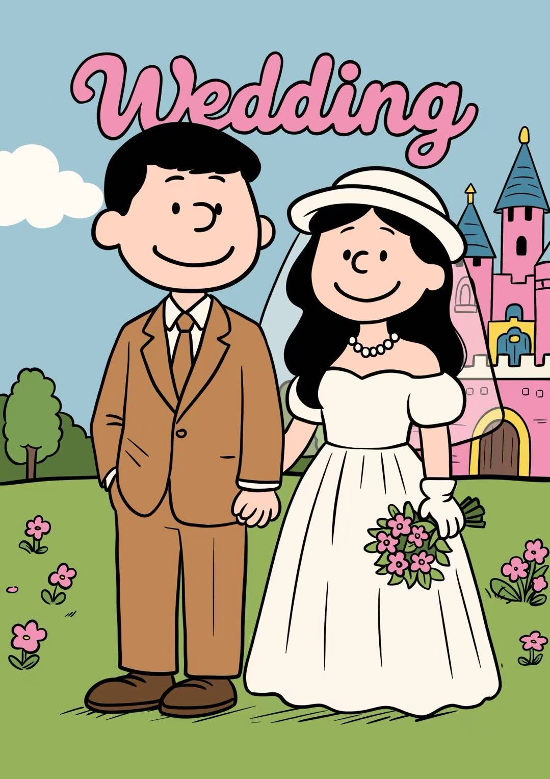 手绘婚礼请柬定制卡通漫画婚纱照设计logo邀请函人形立牌纪念礼物