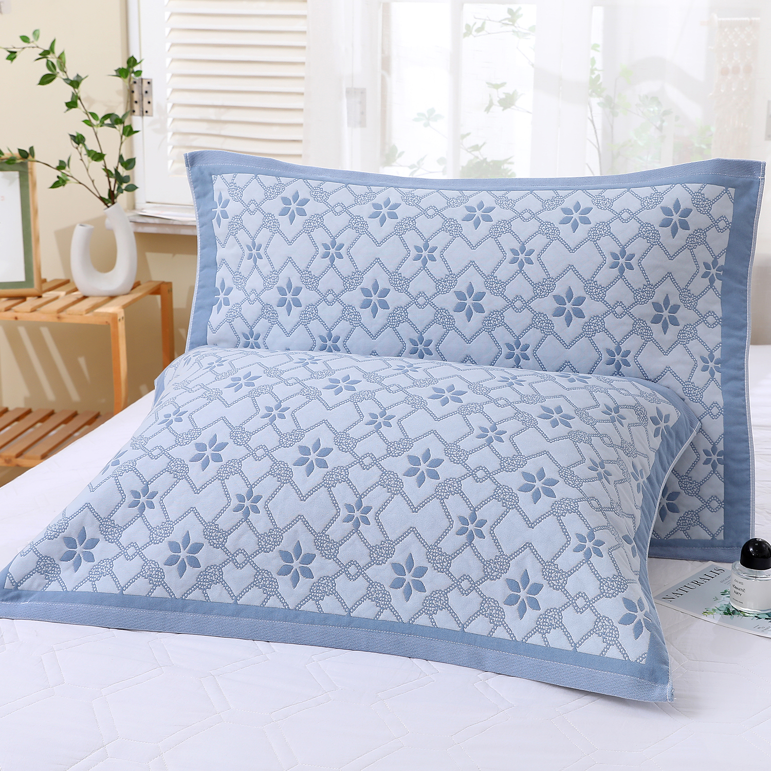 【水洗棉枕巾】纯棉纱布枕巾