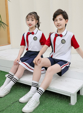 儿童幼儿园夏短袖白色兰色运动新款园服两件套运动装儿童小学校服