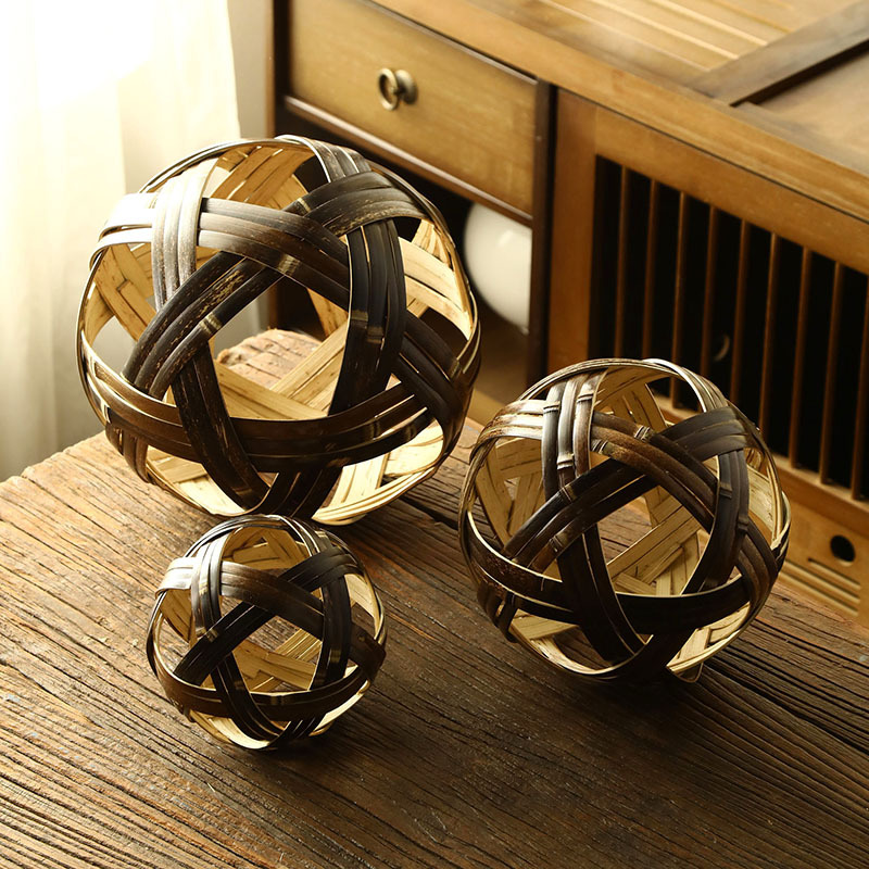 手工编织藤竹蹴鞠球装饰工艺品