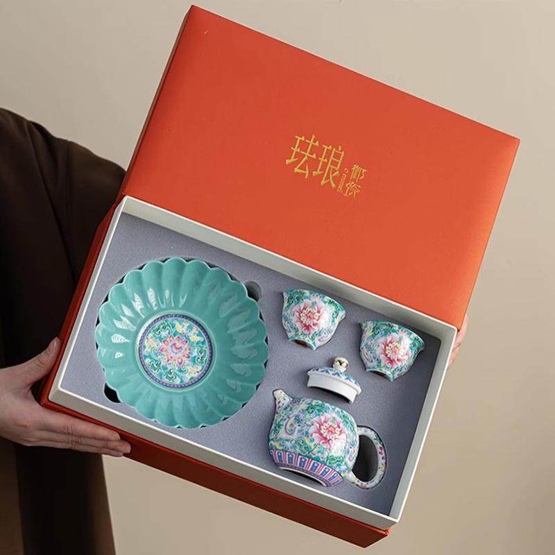 中式珐琅彩功夫茶具礼盒