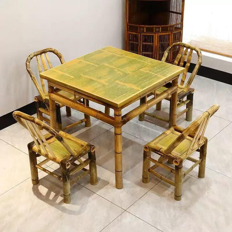 户外竹桌子餐桌正方形餐厅火锅店竹桌饭桌复古怀旧竹桌椅围炉煮茶