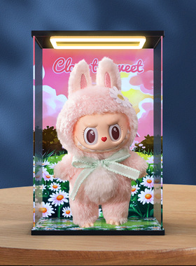 适用labubu mokoko甜心close to sweet搪胶公仔亚克力回灯收纳盒