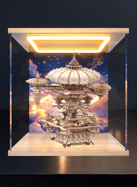 适用乐放手工木制音乐盒八音盒积木天空之城拼图回灯款高清收纳盒