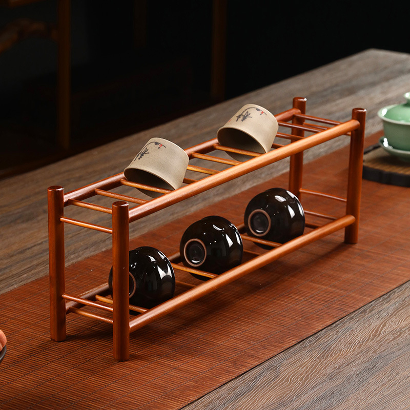 竹制双层杯架沥水茶台摆件
