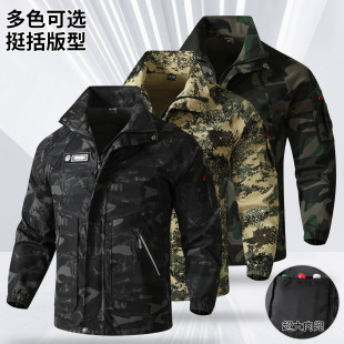 春秋网格弹力迷彩服套装男户外作训服耐脏耐磨建筑工地劳保工作服