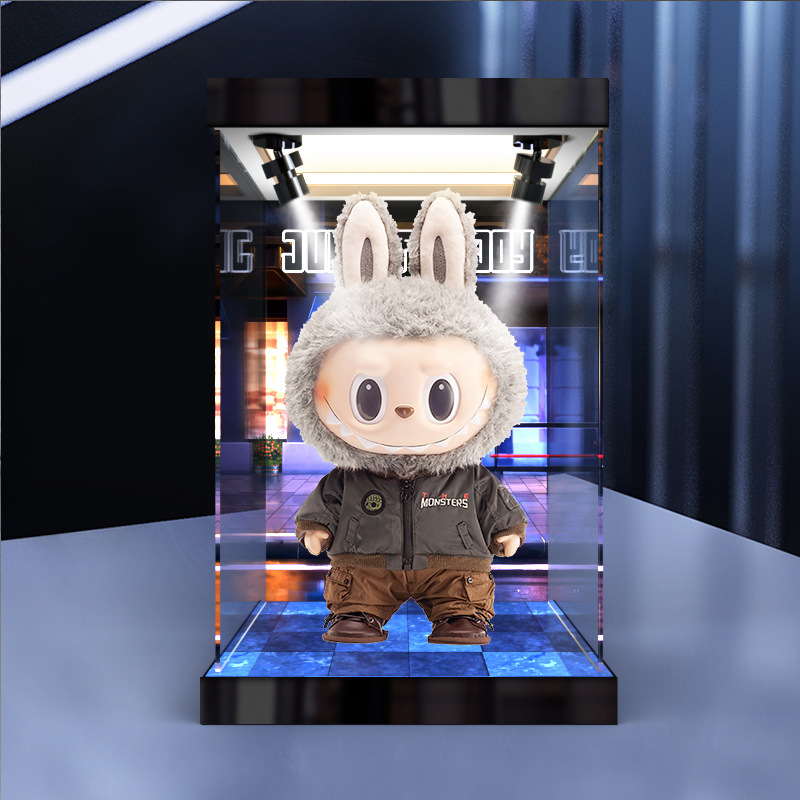 亚克力展示盒适用 LABUBU JUMP FOR JOY搪胶毛绒公仔手办防尘盒子