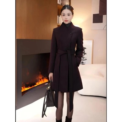 中长款正肩袖羽绒毛呢外套女气质