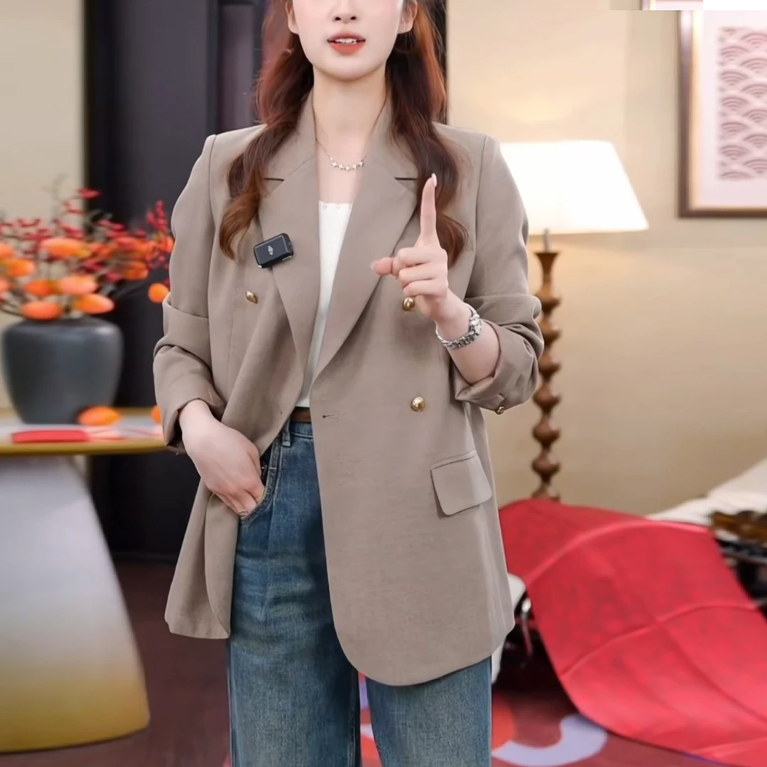 复古时尚高级感正肩驼色西装外套女2025春季新款休闲老钱风西服女