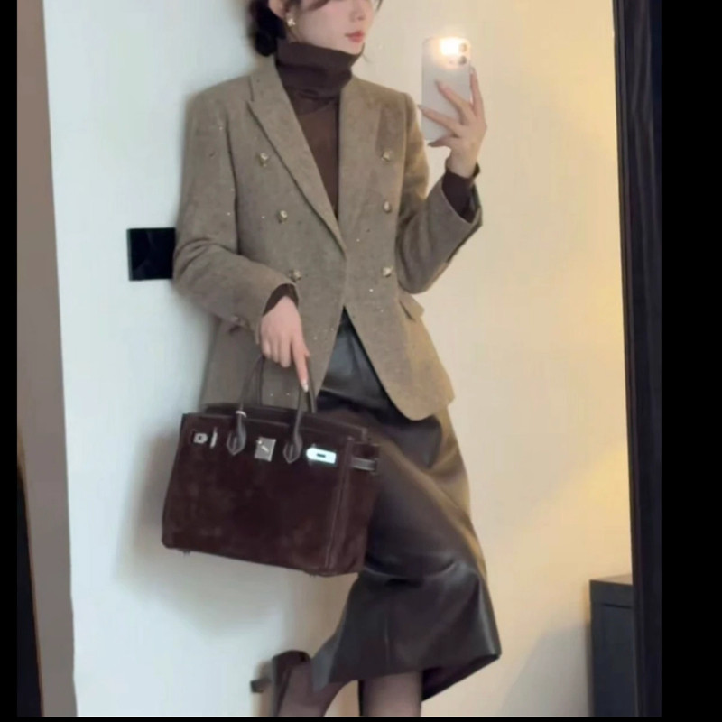 秋冬季羊毛双排扣休闲加棉西装