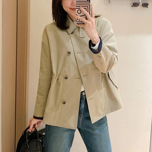 【BC同款】2026秋季设计感撞色短款风衣卡其色收腰外套女休闲上衣