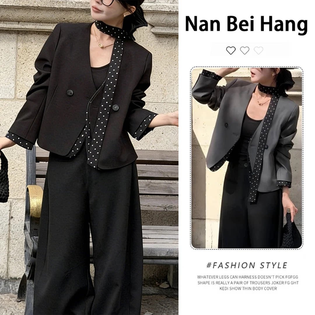 优雅曲调】春季新品西装外套女带飘带洋气休闲短款高级感西服上衣