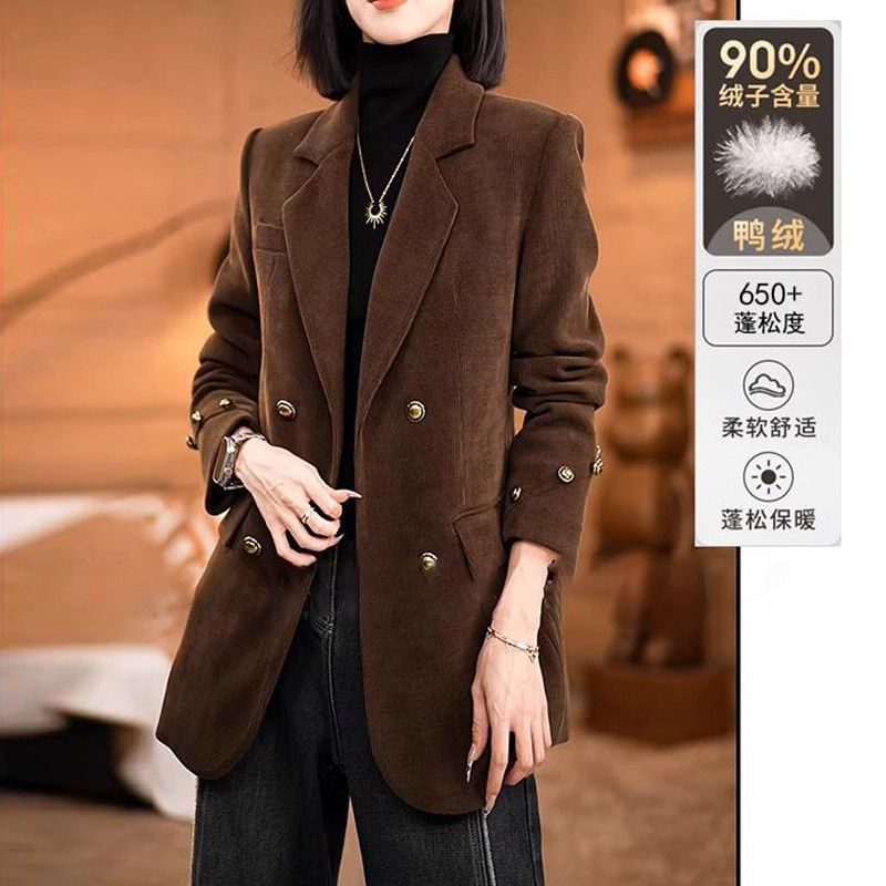 90白鸭绒时尚显瘦复古西装外套女