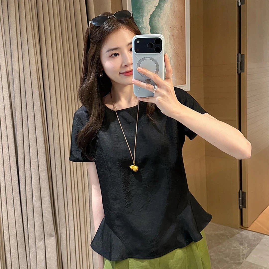 夏季新款荷叶边小衫女气质显瘦