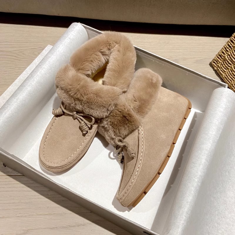 内增高厚底豆豆鞋女冬加绒真皮2025年新款秋冬时尚兔毛毛鞋雪地靴