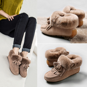 豆豆鞋女冬加绒2023新款真皮兔毛平底保暖毛毛鞋外穿防滑雪地靴子