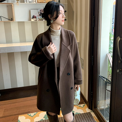 小个子韩系加厚羊毛呢子大衣女2025新款秋冬外穿驼绒双面赫本外套