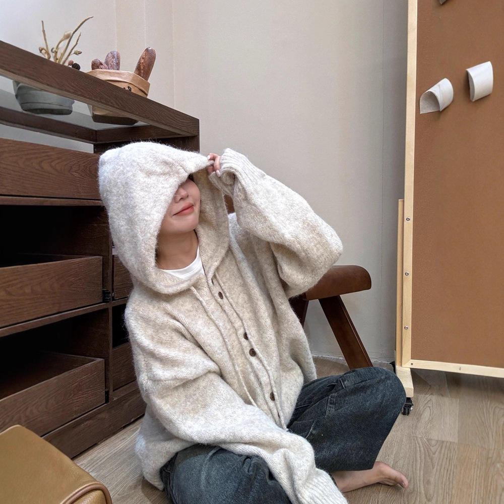 连帽毛衣开衫外套女秋冬季加厚韩系穿搭宽松慵懒风针织衫软糯上衣