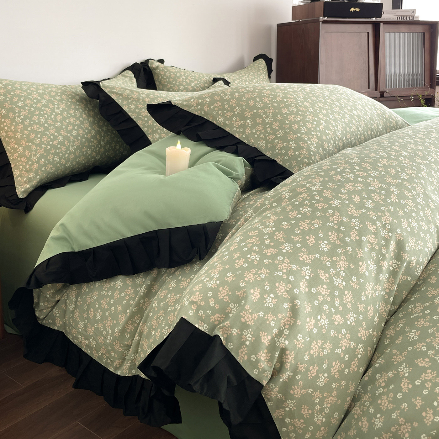 法式轻奢少女赫本风全棉黑边款四件套纯棉双人被套床单床上用品,床上用品,床品套件/四件套/多件套,淘宝优惠券,粉丝福利购,淘宝优惠卷