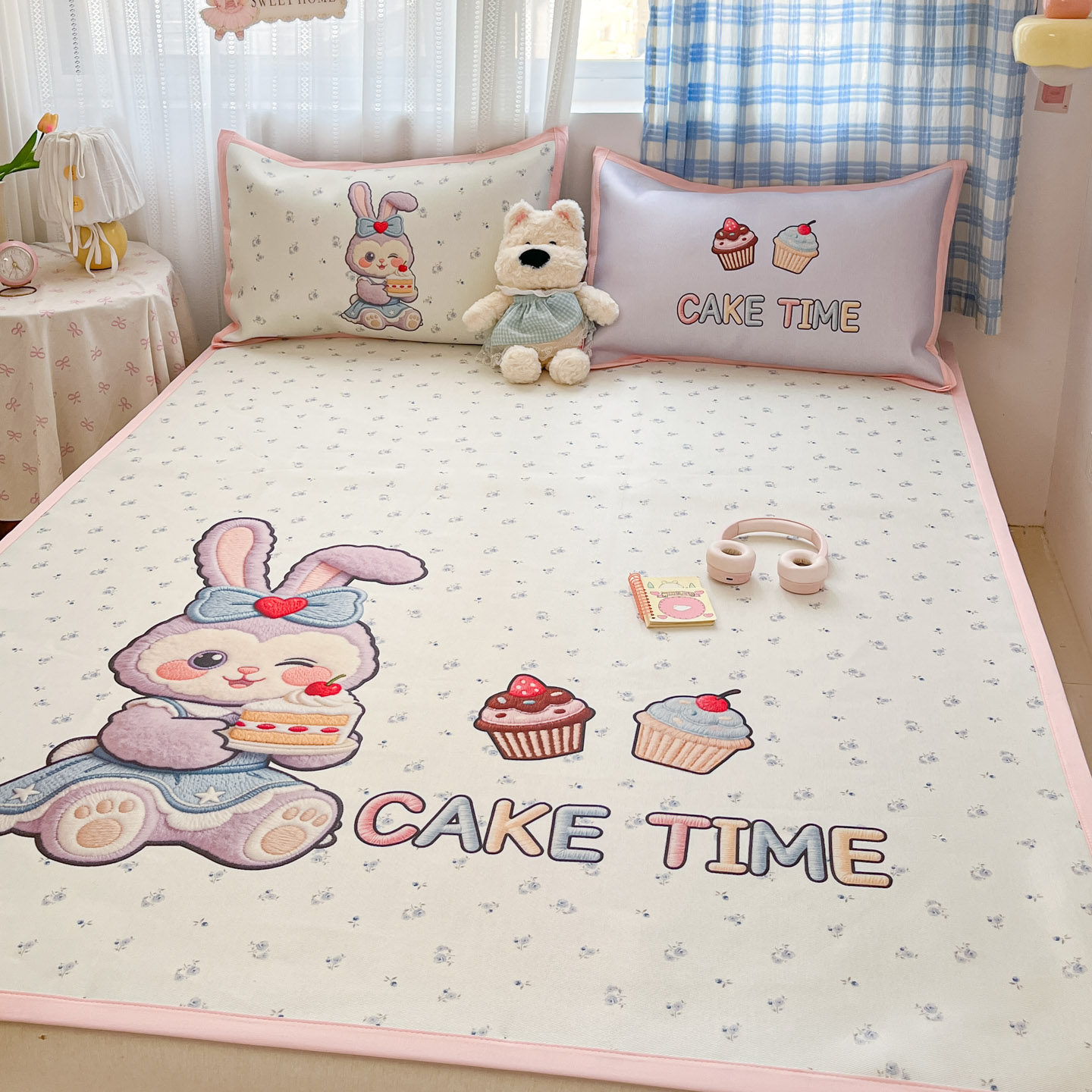 ins可爱大版卡通藤席冰丝席三件套双人空调席夏季夏凉席凉感席