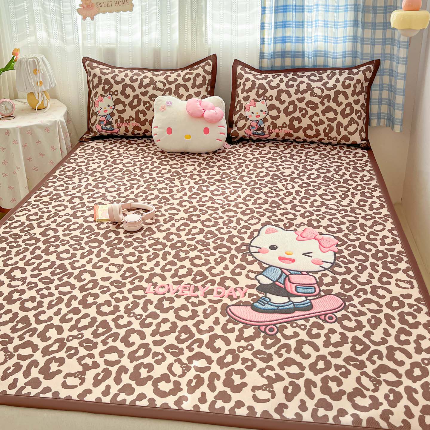 ins可爱大版卡通藤席冰丝席三件套双人空调席夏季夏凉席凉感席