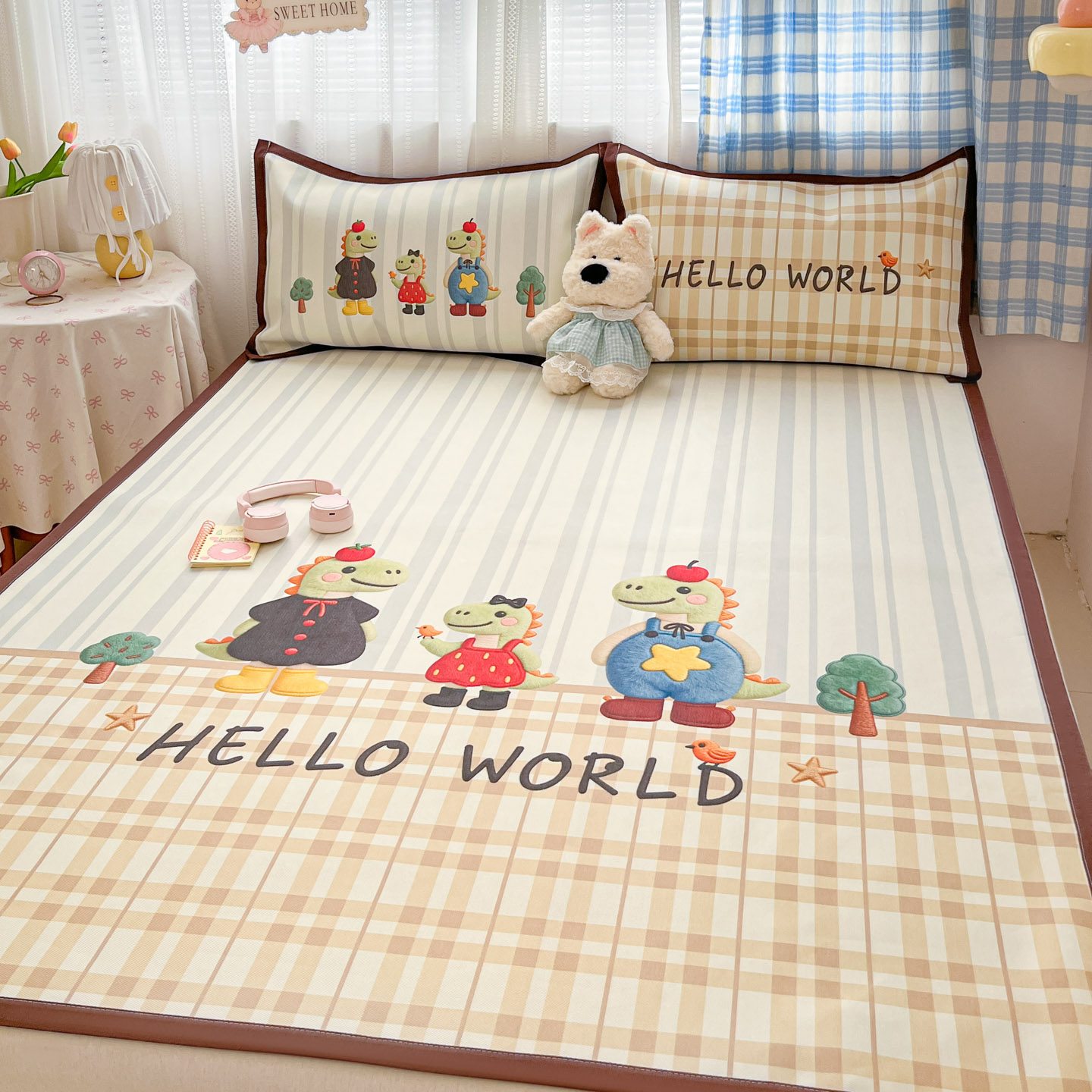 ins可爱大版卡通藤席冰丝席三件套双人空调席夏季夏凉席凉感席