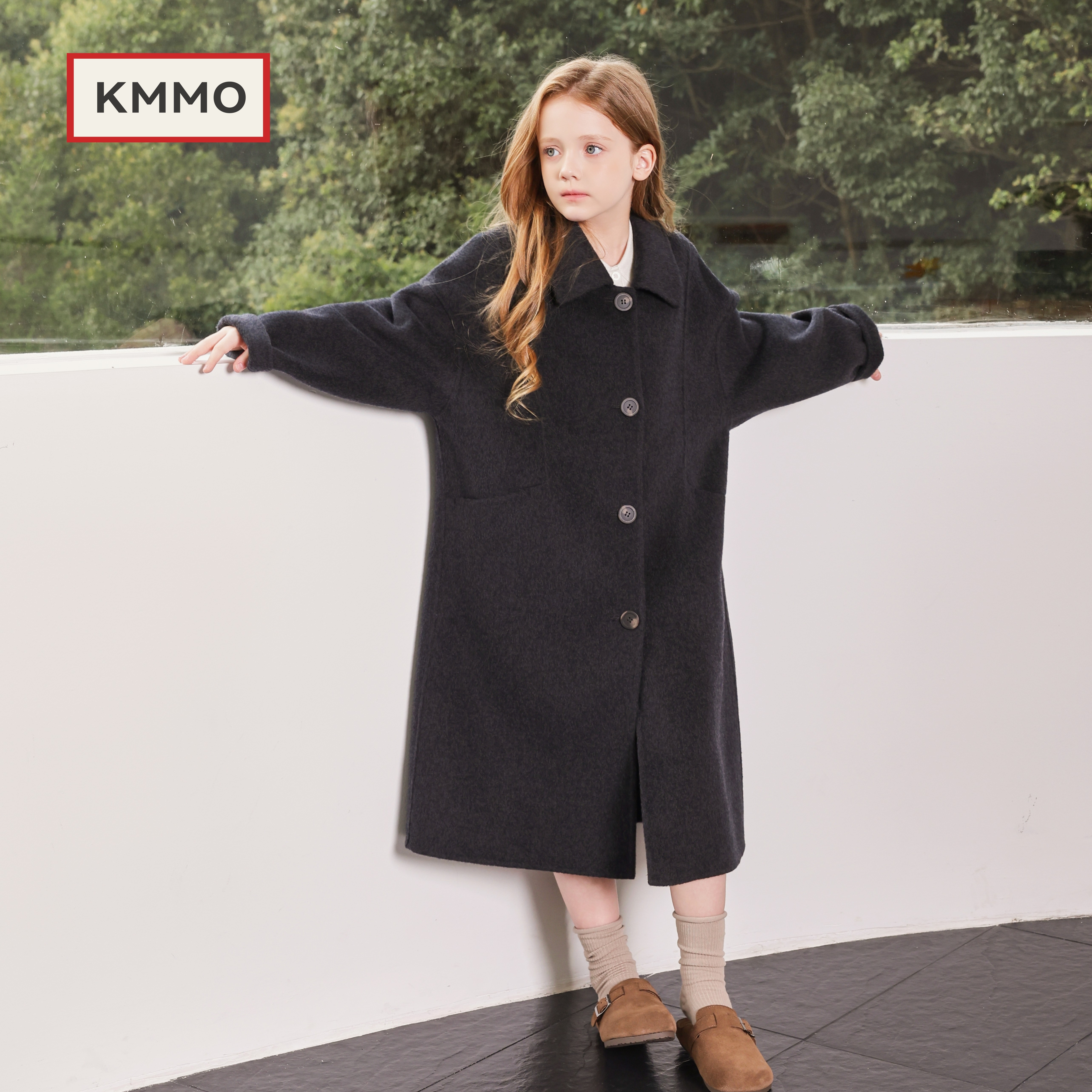 KMMO女童双面羊绒长款大衣秋冬