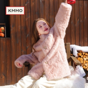 童装 KMMO女童皮草外套2025新款 儿童大衣环保小湖羊皮毛一体中长款