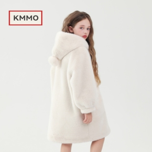 KMMO女童皮草外套2025冬季新款儿童仿水貂毛大衣加厚加绒洋气冬装