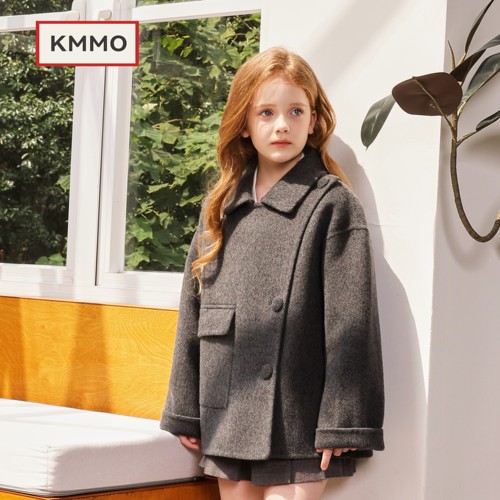 KMMO女童双面羊绒短款大衣秋冬