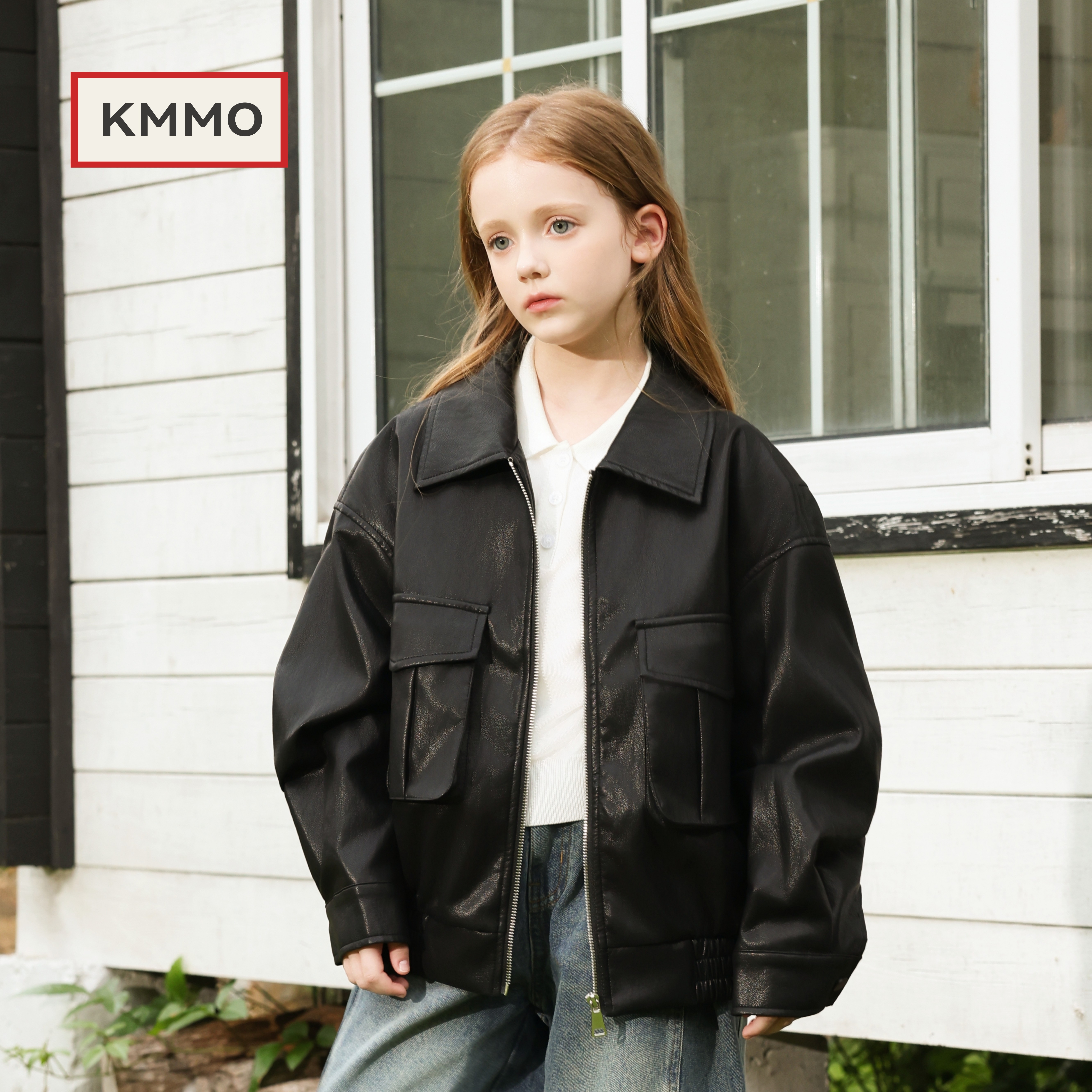 KMMO女童PU机车皮衣秋新款